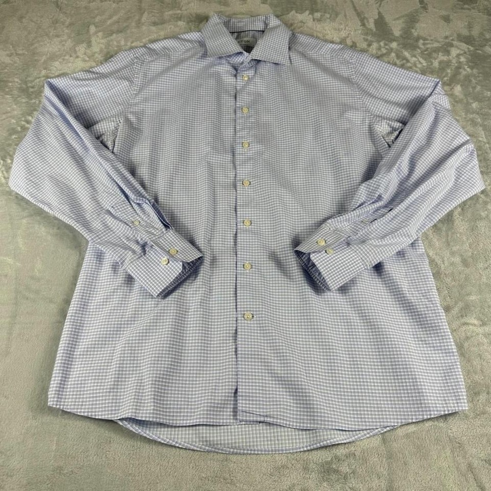 Eton Contemporary‎ York Dress Shirt Mens 46 18 XXL Blue Business Professional
